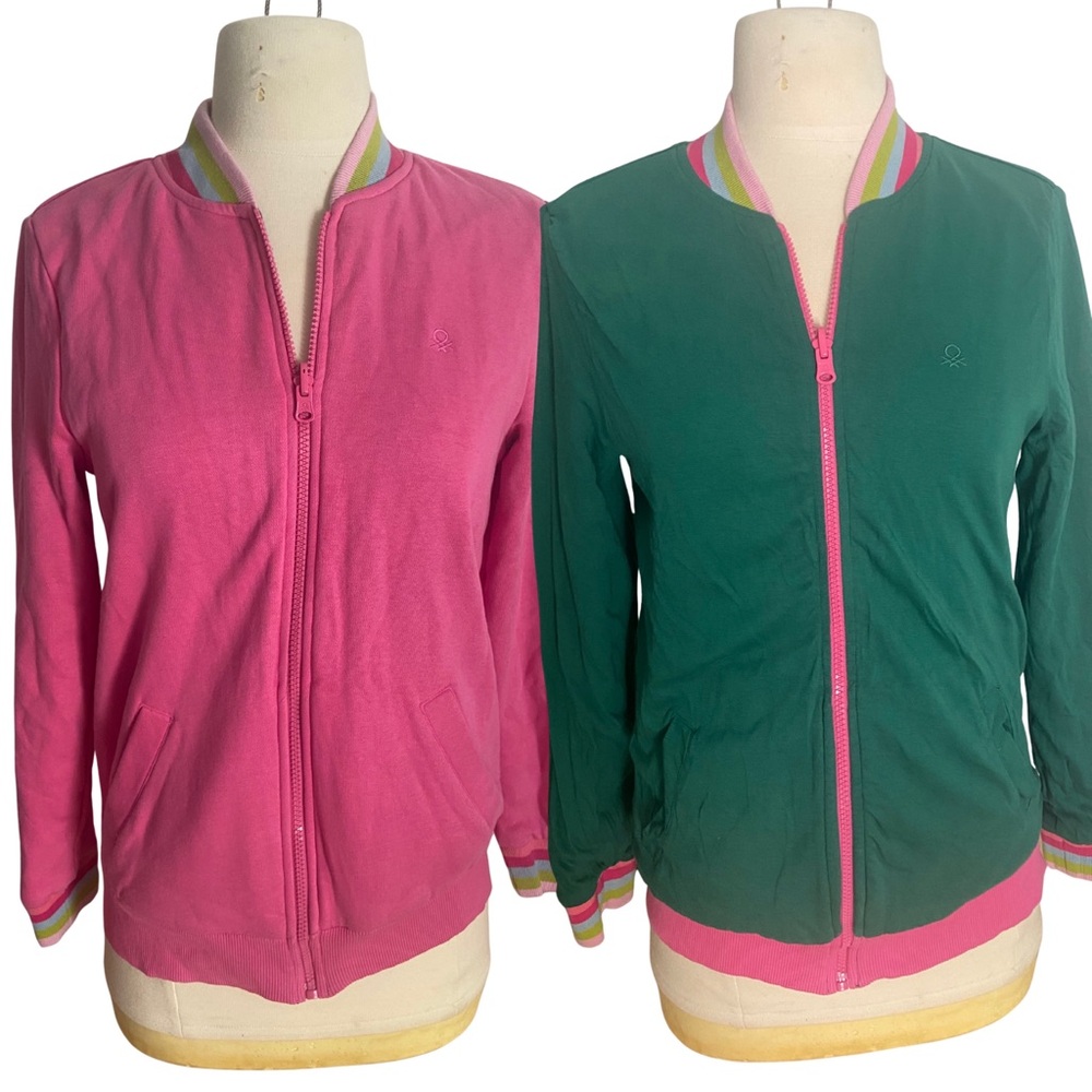 United Colors Of Benetton Reversible Bomber Jacket in Pink & Green
